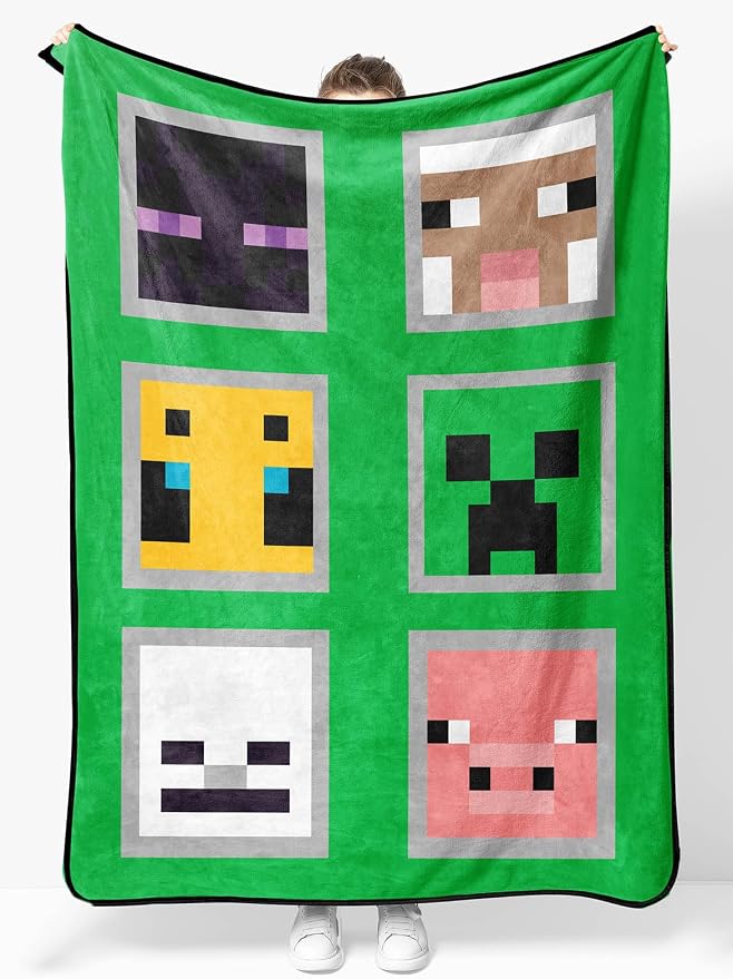Sunny Side Up Minecraft Soft Plush Throw Blanket - Measures 46 x 60 Inches - Super Soft & Cozy Fleece Kids Bedding Features Creeper & Enderman