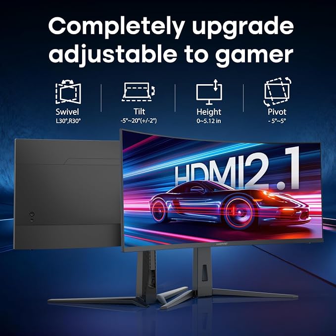 Amzfast 34 Inch Curved Monitor 240Hz UWQHD (3440x1440) Gaming Monitor, 1ms G-SYNC Compatible, 1500R, PIP/PBP, HDR400, 96% DCI-P3, Tilt/Swivel/Height Adjustable, TÜV Rheinland, HDMI 2.1, AMZG34C8 Pro