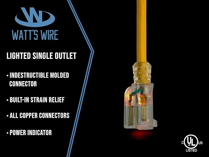 100 ft Outdoor Extension Cord Waterproof - 12 Gauge Heavy Duty Extension Cord 100 ft - Lighted Outdoor Extension Cords - Watts Wire - 100' Grounded - extensiones electricas