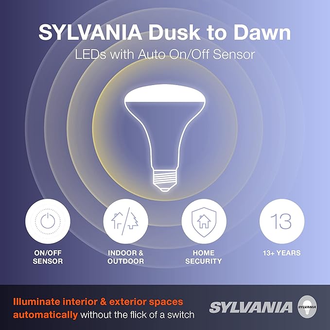 Sylvania Dusk to Dawn PAR38 LED Light Bulb with Auto On/Off Light Sensor, 120W=14W, 1250 Lumens, 3000K, Bright White - 4 Pack (41279)