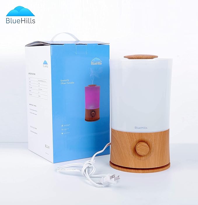BlueHills Premium 2000 Ml Set of 2 Large Essential Oils Diffusers for Large Rooms Big Capacity Models Adjustable Cool Mist Great Gift – Value Pack of 2 Wood Grain and Dark Wood Grain