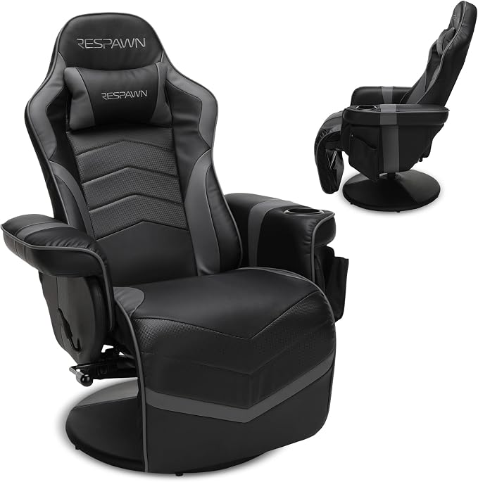 Respawn 900 Gaming Recliner Chair with Footrest, Cup Holder and Swivel | Ergonomic gaming recliner with footrest, cup holder, lumbar support, 135° recline & 360° swivel for console gaming
