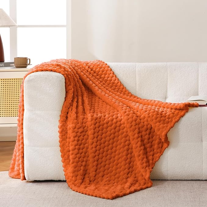 Bnuitland Orange Flannel Throw Blanket (50X70 inches), 300 GSM Fleece Cozy Warm Soft Home Decor Lightweight Bed Sofa Blanket for Adults, Suitable for All Seasons.