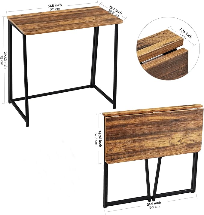 WOHOMO Folding Desk, 31.5" Foldable Computer Table for Small Spaces, Walnut | Easy Assembly and Fold, Sturdy Home office desks for Study Bedroom Dorm Space Saving Writing Work Apartment