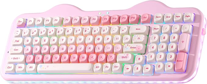 YUNZII C98 Cute Cake Wireless Mechanical Keyboard (Pink, Milk Switch) | 99 Keys with Number Pad, Hot Swap, PBT MOA Keycaps, BT5.0/2.4G/USB-C, Gasket Mount, Custom RGB Backlit for Win/Mac
