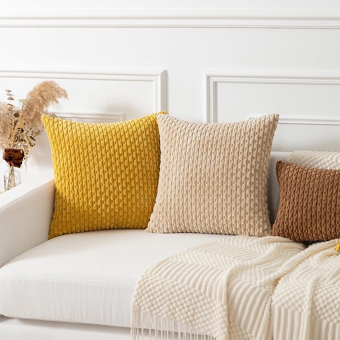 Kevin Textile Soft Corduroy 14"x20" Pillow Cover 1 Pack, Mustard Yellow | Boho Stripe Plush Corduroy Decorative Oblong Cushion Cover Modern Farmhouse Home Decor for Sofa Couch Bed Chair