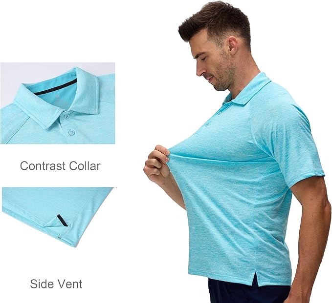 Alex Vando Mens Golf Shirt Moisture Wicking Quick-Dry Short Sleeve Casual Polo Shirts for Men