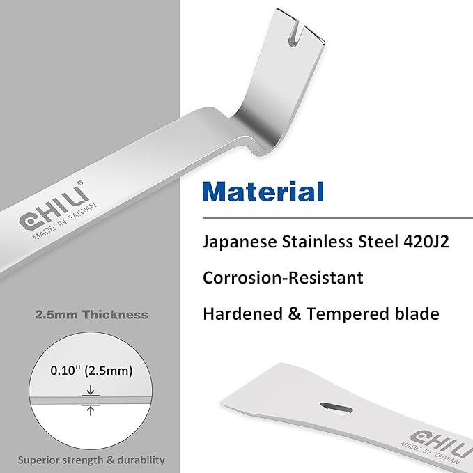 CHILI Tools 7/8" Wide Mini Pry Bar With Flat End + CHILI Tools 5 IN 1 Paint Scraper With Wooden Handle Hammer End (Paint Scraper & Mini Pry Bar)