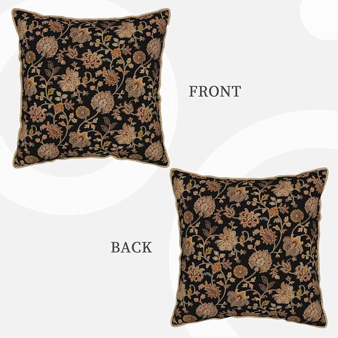 Vintage Tapestry Velvet Pillow Covers 16x16 In Black Brown Bohemian Boho Carpet Throw Pillows for Couch Soft Cushion Covers Pillowcase Rustic Retro Rug Pillow Cases for Sofa Bed Living Room Outdoor