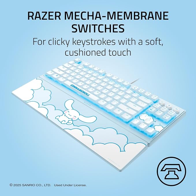 Razer Ornata V3 TKL Gaming Keyboard, Low-Profile Keys, Cinnamoroll Edition | Mecha-Membrane Switches, UV-Coated Keycaps, Backlit Media Keys, 8-Zone RGB Lighting, Magnetic Wrist Wrest