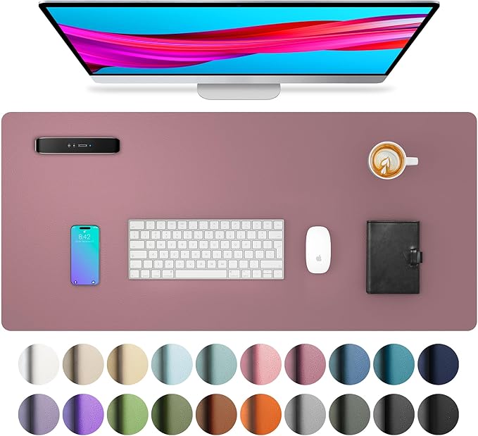 Aothia Leather Desk Pad Protector, Mouse Pad, Office Desk Mat,Non-Slip PU Leather Desk Blotter, Laptop Desk Pad, Waterproof Desk Writing Pad for Office and Home (Dark Pink, 23.6" x 13.7")