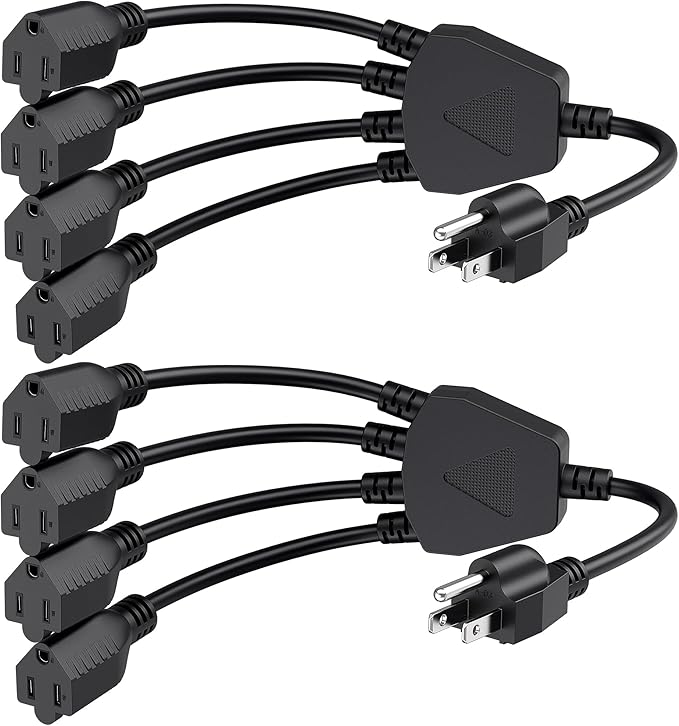 Cable Matters 2-Pack 4 Outlet Power Splitter Cord - 1.5ft, NEMA 5-15P to NEMA 5-15R Y Power Cord Splitter, 16 AWG Outlet Saver, 4 Way ExtensionCord, 1.5 Feet