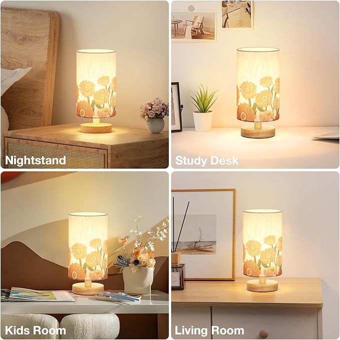 Fenmzee Small Table Lamps (Sunflower Cream Shade, 9" Inline Control) | 3000K LED Blub Included | 680 Lumens | Easy Assembly | Minimalist Design | E26 | for Kitchen | for Kids Room