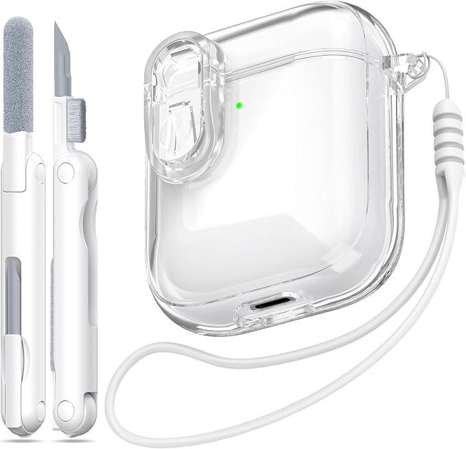 for Airpods 2nd Generation Case Cover with Secure Lock, Clear Soft TPU Transparent Military Grade Shockproof Protective Case with Cleaning Pen for Apple Airpods 2nd 2019, Clear White