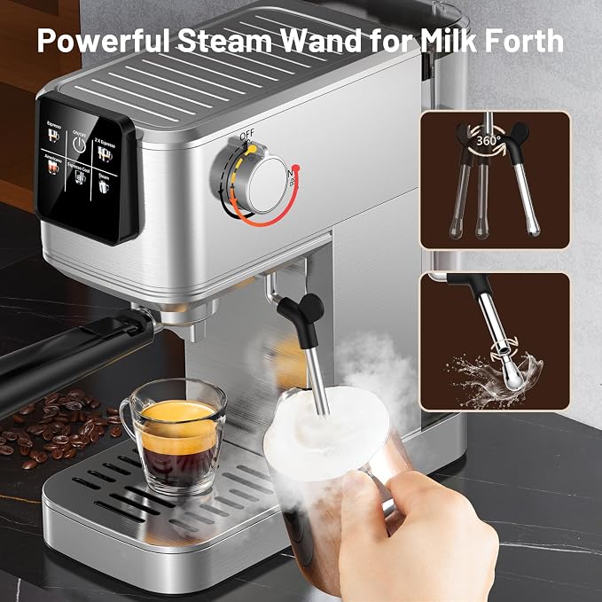 KEENSTAR Espresso Machine 20 Bar with Touch Screen, Hot & Iced Coffee Makers, Stainless Steel Espresso Maker with Rapid Cold Brew & Milk Frother, with Water Tank for Latte, Cappuccino, Gift