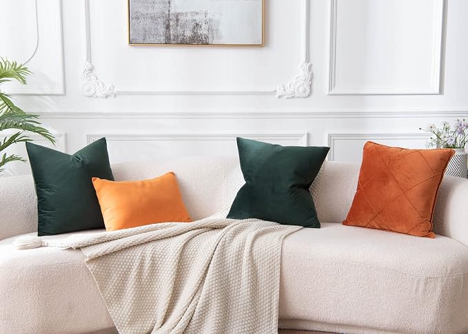 22x22 Velvet Throw Pillow Covers Set of 2 for Couch Sofa Bed,Army Green | JUSPURBET Decorative Pillow Covers with Invisible Zipper for Modern Living Room Bedroom Home Decor Christmas