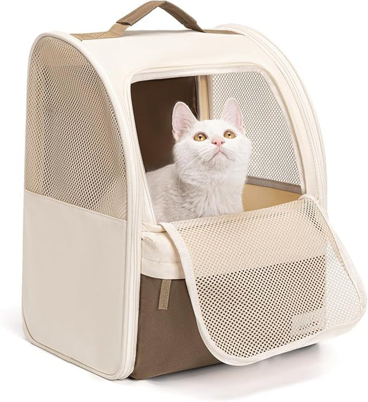 Cat Carrier Backpack,Steel Wire Frame More Stable,600D Wear-Resistant Oxford Fabric, Dog Carrier Cat Backpacks Suitable for Travel,Beige