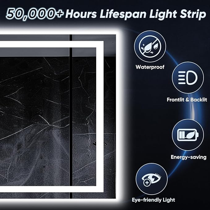 LED Bathroom Mirror, 24"x32" with Frontlit and Backlit Anti-Fog Mirror with Lights LED Vanity Mirror for Bathroom 3 Colors Temperature & Dimmable Bathroom Mirror with HD Tempered Glass