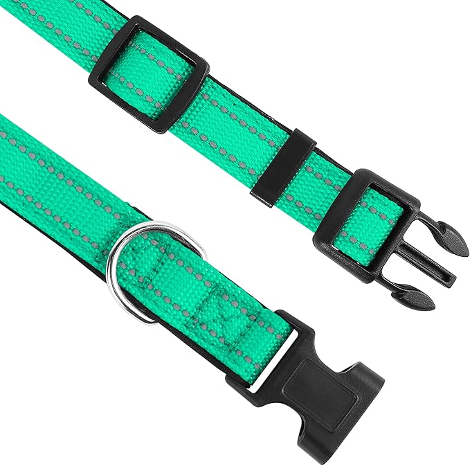 Reflective Dog Collar, Adjustable Soft Neoprene Padded Nylon Pet Collars with Buckle for Puppy and Small Dogs, Cats, Grass Green,XS