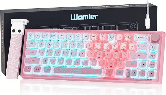 Womier 60% Percent Keyboard Pink Mechanical QMK/VIA Gaming Keyboard | Creamy Keyboard Topographic, Hot Swappable Gasket Mount RGB Wired Key board & Translucent Keycaps (VK66 PRO)