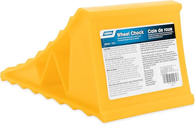 Camco 44432 Wheel Chock Without Rope, Helps Keep Your Trailer or RV in Place (Pack of 1), Yellow