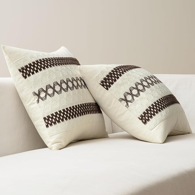 MIULEE Set of 2 Dark Brown Boho Decorative Pillow Covers 18x18 Inch | Fall, Farmhouse Couch Throw Pillows, Modern Spring Cotton Cushion Covers, Macrame Woven Home Decor for Bed Sofa Chair