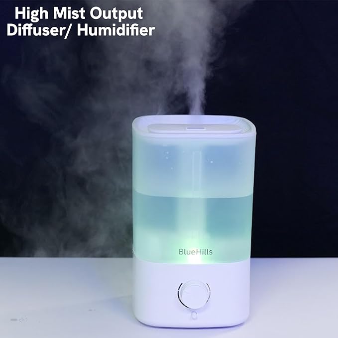 BlueHills Premium Set of Two Large 5000 ML XL and 2500 ML Essential Oil Diffusers Humidifier Combo for Large Room Home with Décor LED Lights Great Gift – Value Pack of White and Dark Wood Grain