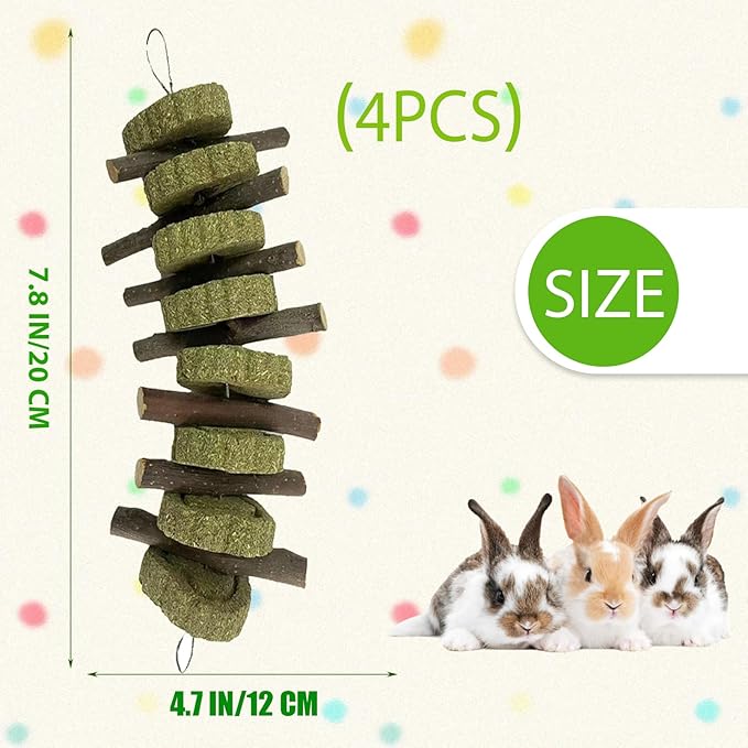 kathson Rabbit Chew Toys,Bunny Grind Teeth 100% Natural Organic Apple Wood Stick Improve Rodent Health Rabbits Hamsters Squirrel Guinea Pig(4 Pieces)