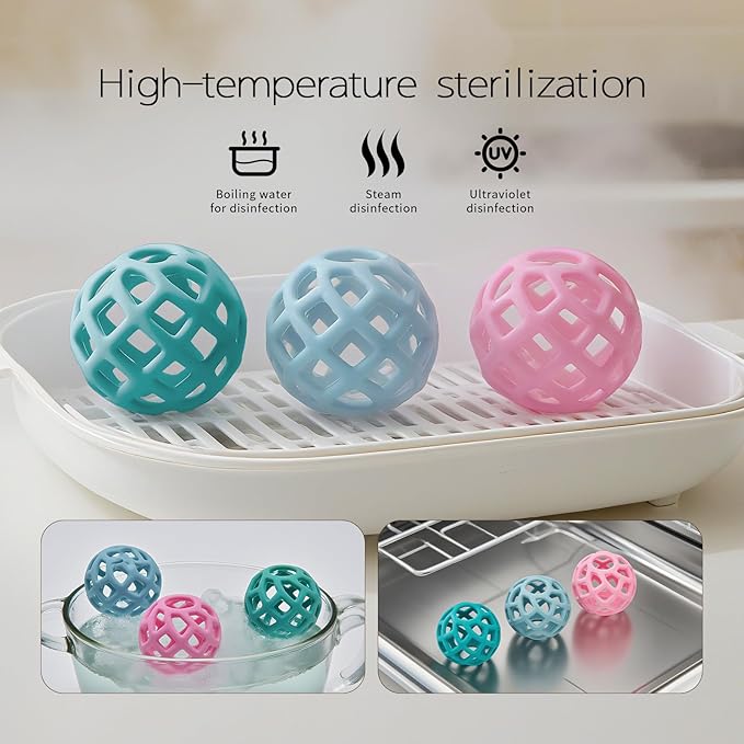 Baby Teething Toys, Silicone Babys Chew Toys for Soothing Babies Gums, Sensory Hollow Ball Teether for Babies 3+ Months,Baby Teether Toys,Baby Gifts for Girl & Boy (Pink)
