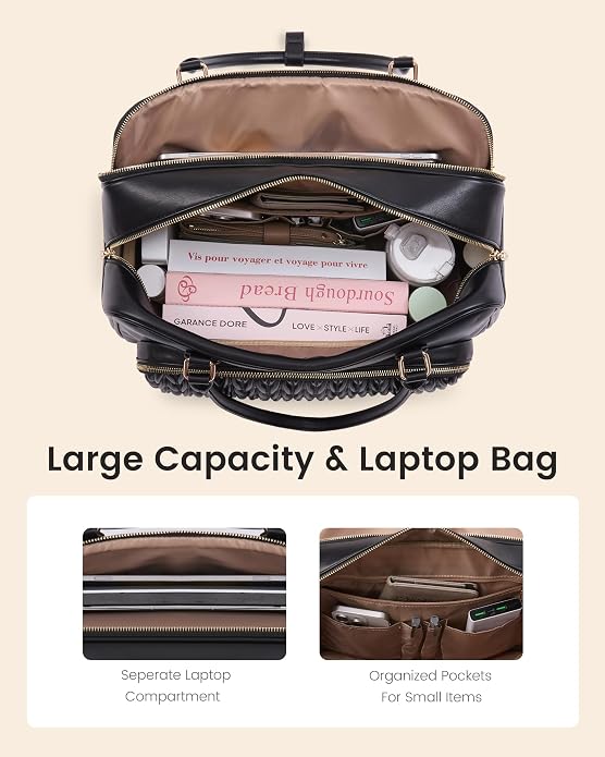 LOVEVOOK Tote Bag for Women,Light Puffer Tote Bag with Multi-pockets,Stylish Carry on Laptop Bags for Daily,Travel,Work,Gym
