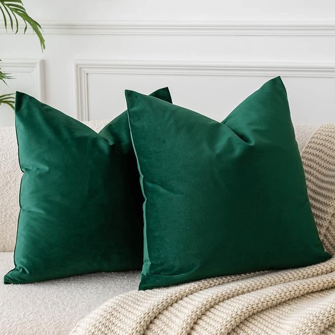 28x28 Velvet Throw Pillow Covers Set of 2 for Couch Sofa Bed,Dark Green | JUSPURBET Decorative Euro Pillow Covers with Invisible Zipper for Modern Living Room Bedroom Home Decor Christmas