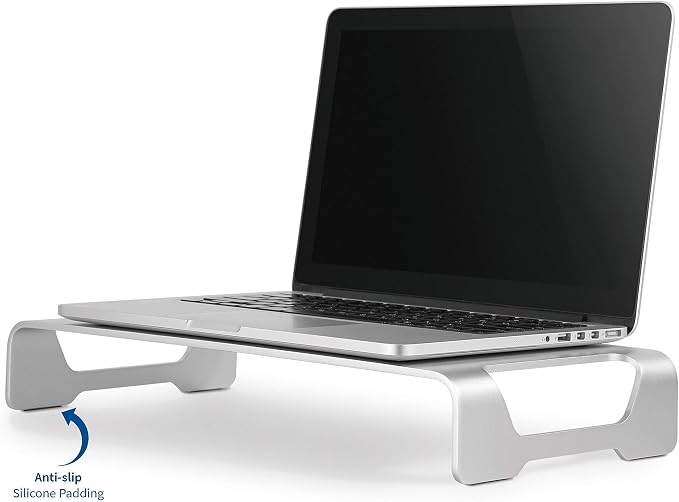 VIVO Silver Aluminum 16 inch Wide Monitor Riser, Ergonomic Desktop Stand, Modern Tabletop Organizer STAND-V000H