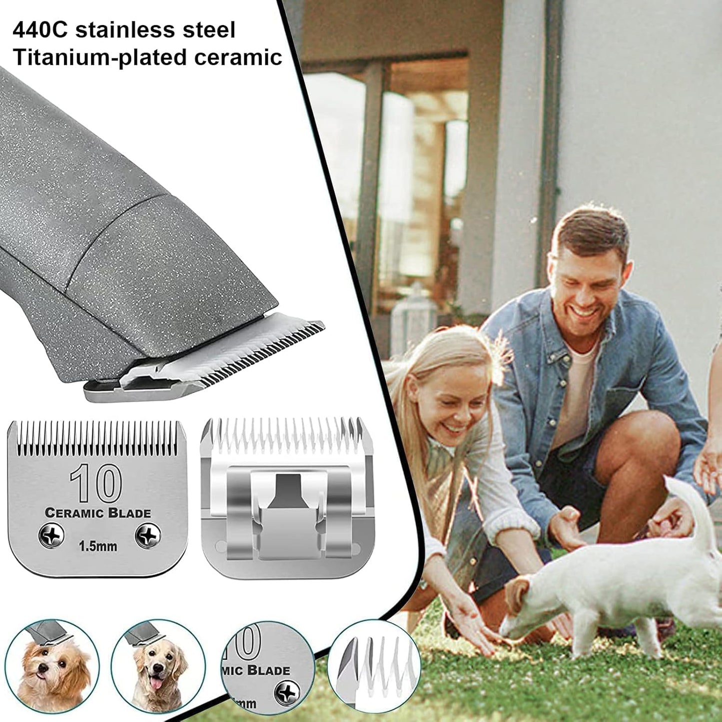 7pcs Dog Grooming Blades Compatible with Andis/Wahl/Oster Dog Clippers,Detachable Ceramic Blade & Stainless Steel Blade,Size:#3FC+4FC+5FC+7FC+10+30+40
