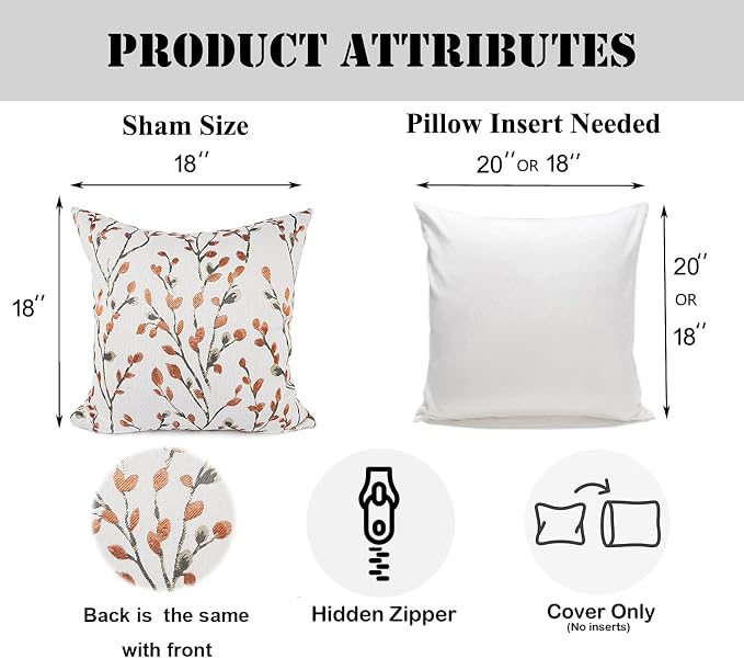 YOUR SMILE Classical Embroidery Jacquard Orange Square Decorative Throw Pillow Case Cushion Cover 18x18 inch