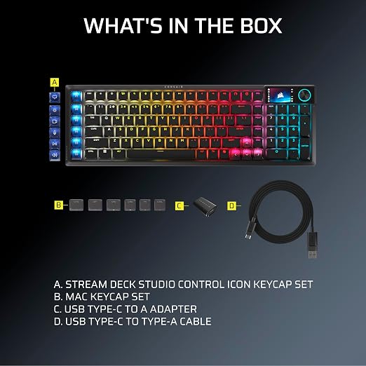 Corsair Vanguard AIR 99 Wireless Low-Profile Optical-Mechanical RGB Gaming Keyboard – QWERTY US, 99% Layout, OPX Switches, 8000Hz Hyper-Polling, Stream Deck Integration, Flashtap SOCD – Black