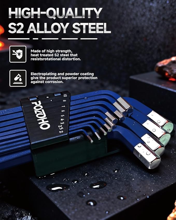 13-Piece Large Allen Wrench Set, Long Arm Ball End Hex Key Set, Metric 2mm-19mm Sizes, S2 Alloy Steel, Anti-Rust for Mechanic, Car & DIY, PTM01013P