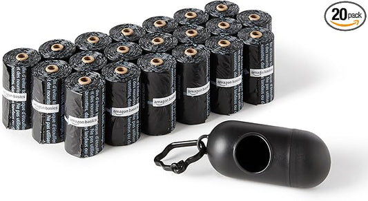 Amazon Basics Dog Poop Leak Proof Bags with Dispenser and Leash Clip, Unscented, 13" x 9" Large Size, 300 Count