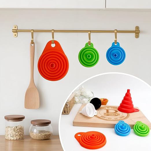 6 Pack Silicone Collapsible Kitchen Funnel for Water Beer Oil Filling Bottles 2 Size Flexible Foldable Mini Small Large Scoop Funnel Set Camp Kitchen Hand Tools Gadgets Accessories Must Have Finds