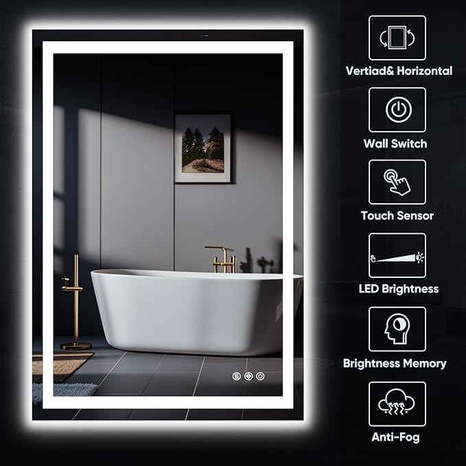LED Bathroom Mirror, 30"x36" with Frontlit and Backlit Anti-Fog Mirror with Lights LED Vanity Mirror for Bathroom 11 Colors Temperature & Dimmable Bathroom Mirror with HD Tempered Glass