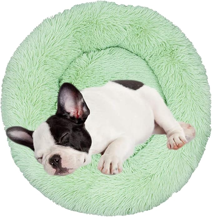 huraty Plush Dog Bed Pet Calming Fur Bed, Fluffy Donut Round Cat Beds, Anti-Slip & Anti-Anxiety, 16 Inch for Puppy and Kitties, Apple Green, XS