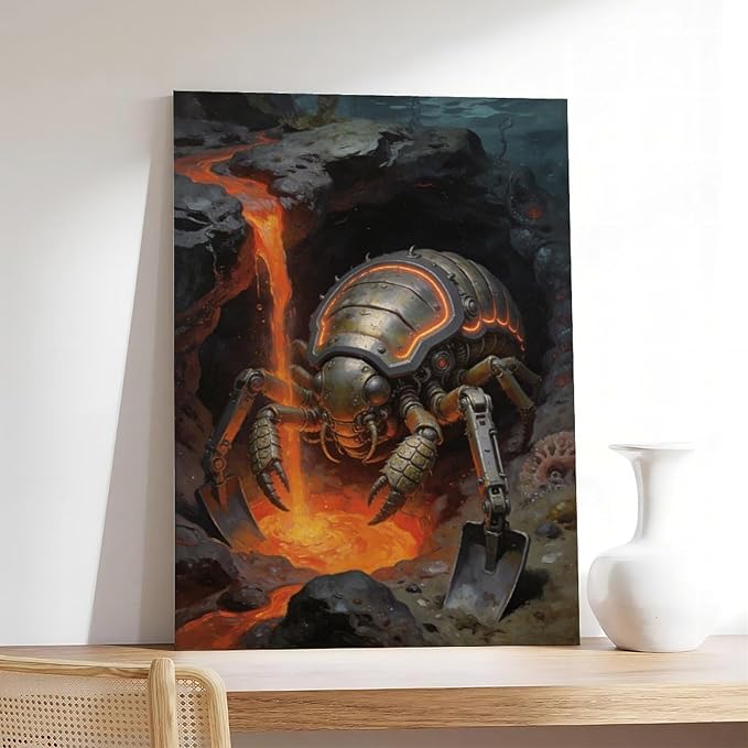 Framed Steampunk Mechanical Trilobite Wall Art - Volcanic Underwater Retro Poster for Garage Apartment Decor 08x12inch(20x30cm)