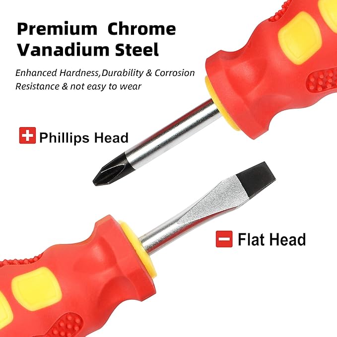 Magnetic Screwdriver Sets 10 PCS,Craftsman Screwdriver Set with Bag,Flat Head Phillips Screwdriver, Non-Slip Cushion Grip for Repair Home Improvement,Red & Yellow