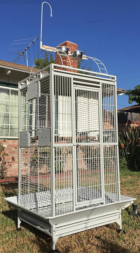 4 Size, Castle PlayTop Parrot Cage for Large Macaws Cockatoos African Grey Amazon (24" x 22" x 63"H White Vein)