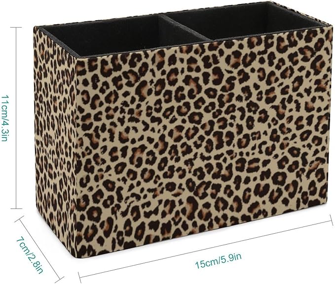 Pen Holder, Pencil Holder for Desk Organizer, Leopard Print Skin PU Leather Pencil Cups Desktop Stationery Storage Makeup Brush Holder Pen Organizer for Office Home