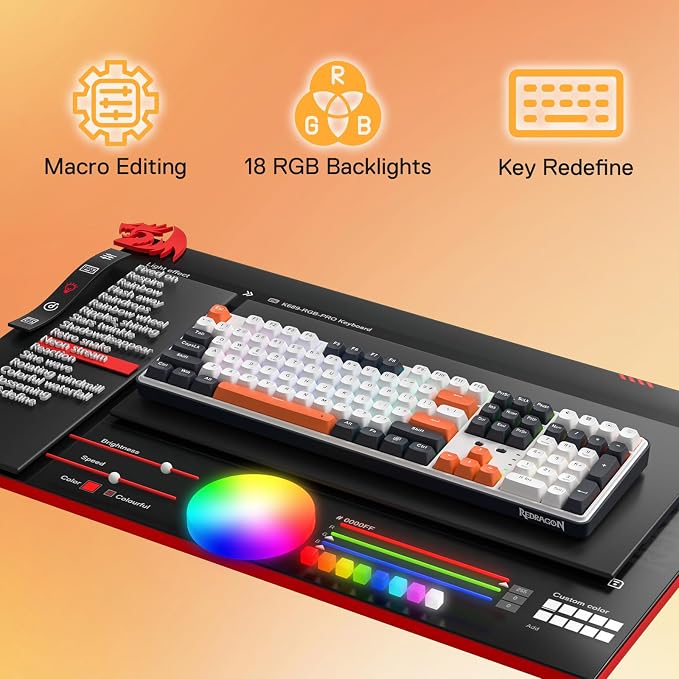 Redragon K689 PRO Wireless 108-Key Gasket RGB Gaming Keyboard, 4 Hotkeys | Extra Shortcut Keys, 0-Delay Tri-Mode, Cushioned Noise Dampening for Creamy Thocky Sound, Unfaded PBT Keycaps, PRO Software