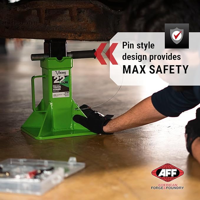AFF Viking 22 Ton Safety Stand Set - Pin Style Jack Stands for Trucks, Trailers & Heavy Equipment - Super Duty - Pair