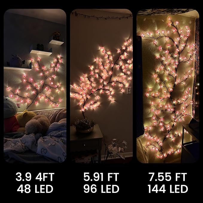 LED Tree Branch Lights for Wall 5.25FT 72LEDs Cherry Blossom Lights with Remote and 8 Lighting Modes Cherry Blossom Garland Willow Vine Light for Bedroom Indoor Wall Wedding Christmas Decor