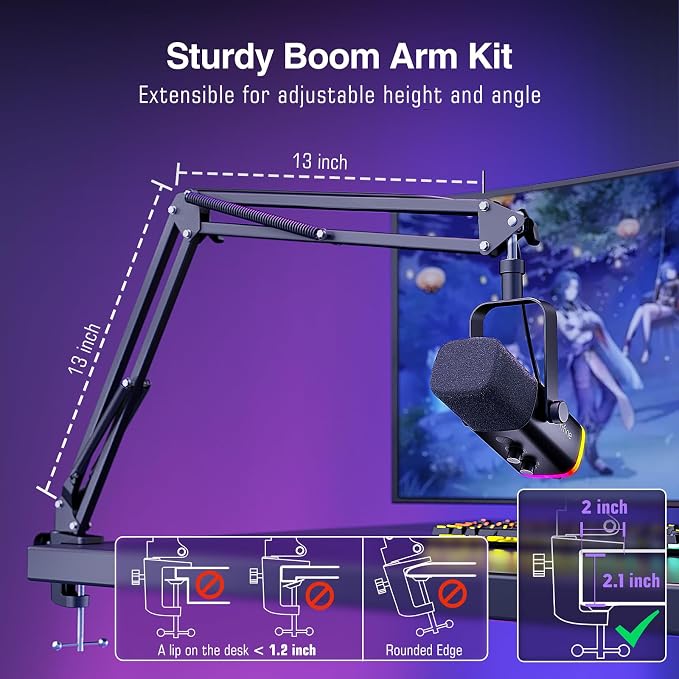 FIFINE AmpliGame AM8T XLR/USB Gaming Microphone Set, Dynamic PC Mic | Streaming RGB Mic Kit with Boom Arm Stand, Mute Button, Headphones Jack, for Podcasting Recording Vocal Voice-Over