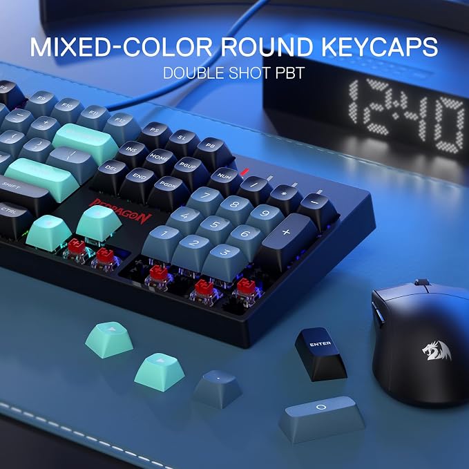 Redragon K582 SE Wired RGB Mechanical Gaming Keyboard, 104-Key, PBT Keycaps | 16.8M Color Immersive eSports Lighting Vibe, Quiet Keystrokes w/ Sound-Absorbing Foam, N-Key Rollover, Customize Software