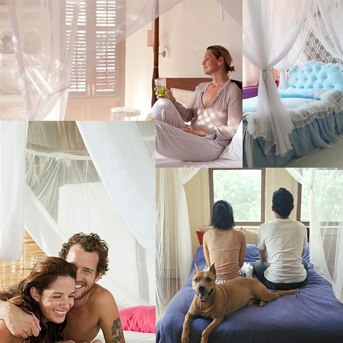 Comtelek Bed Canopy, Canopy Bed Curtains Bed Drapes for Full Queen King Size Bed Mosquito Net Bed Canopy Curtains for Patio Indoor Outdoor Room Decor Screen Netting Canopy Curtains White